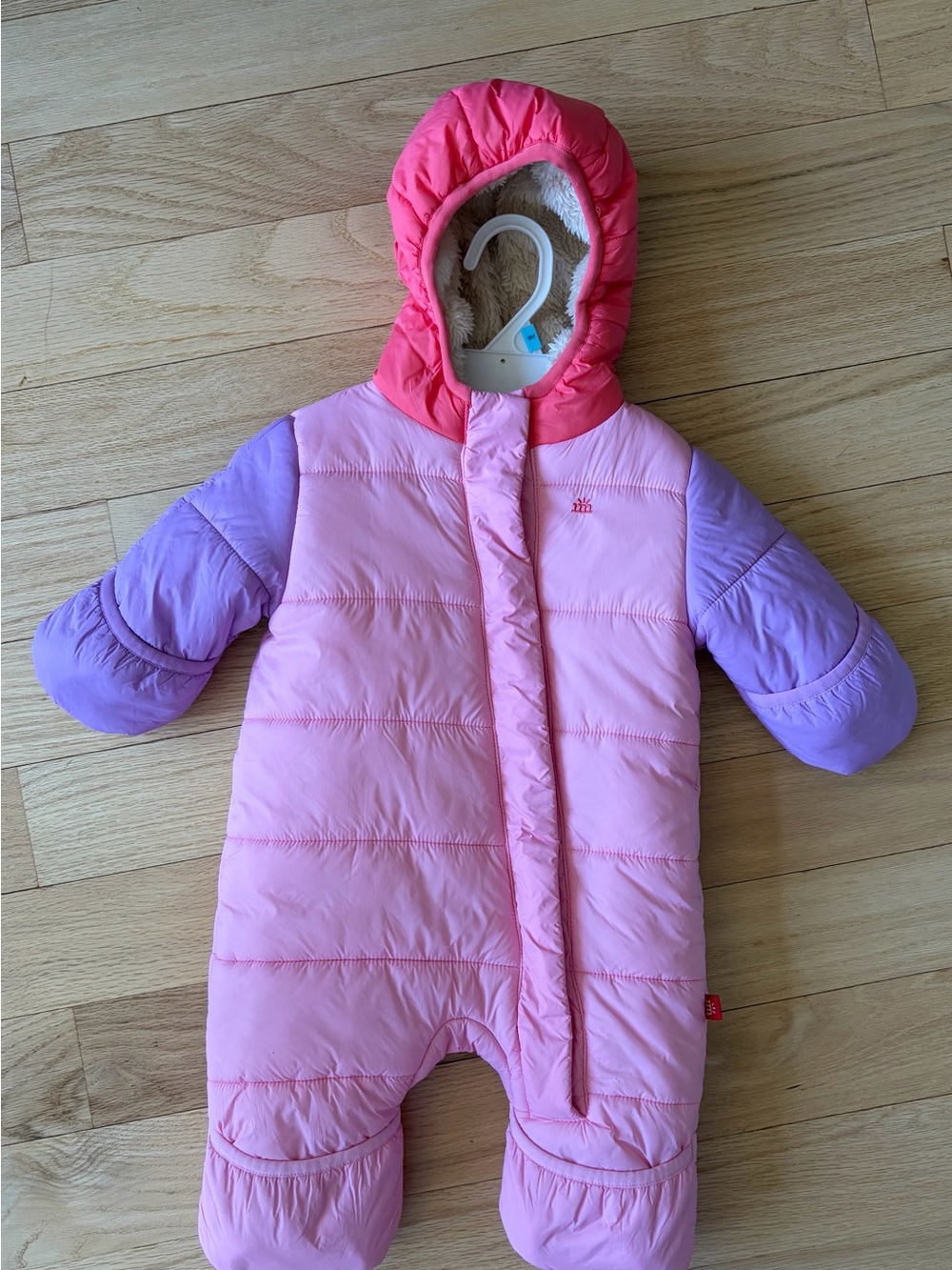 Magnetic Me Pink Infant Puffer Snowsuit with Cream Lining